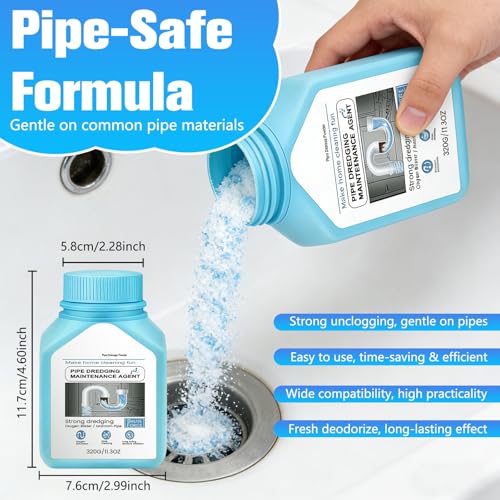 Drain Clog Remover Powerful Unclogging Sink Hair Cleaner for Kitchen, Shower Pipes and Drains, Toilet Unclogger Heavy Duty Bathroom Pipeline Dredge for Kitchen and Pipes Cleaning Tool（320g/11.3oz）