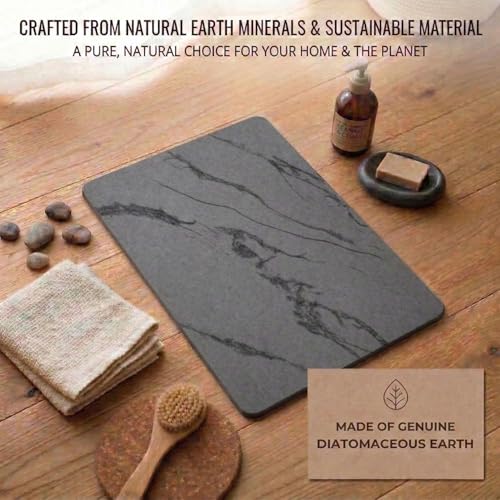 Stone Bath Mat – Diatomaceous Earth Quick Drying Non-Slip Bathroom Mat – Absorbent Diatomite Shower Mat, Durable & Easy to Clean, Modern, 23.6" x 15.3" (2 Pack Charcoal Black - Marble) - color: Charcoal Black - Marble