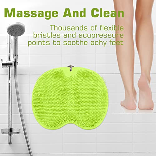 Shower Foot Scrubber Mat Back Washer Back Exfoliating Bath Wash Pad Wall Mounted Slip Suction Cups Foot Scrubber for Use in Shower Cups Foot Cleaner for Men and Women - color: Green