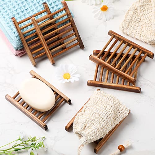 Soap Exfoliating Bag Holder Set Included Bathroom Wooden Soap Dish Pine Wood Soap Holder Tray Natural Bar Soap Pouch Mesh Bath Soap Saver Bag Container (Carbonized Color, 40 Pcs) - color: Carbonized Color