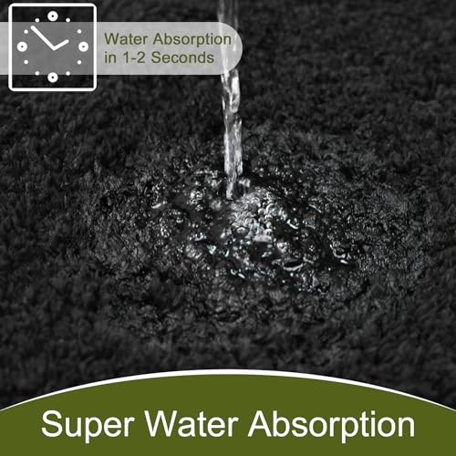 AROGAN Luxury Long Bathroom Runner Rug, 20x30 Inch Thick Soft and Absorbent Microfiber Non Slip Bath Mat, Rubber Backing Quick Dry Rugs Carpets, Machine Washable Plush Mats for Shower Floor, Black - color: Black, size: 1'8" x 2'6" (20" x 30")