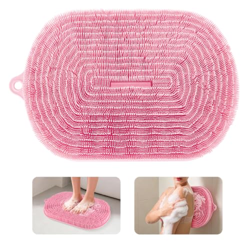 21"×14" Large Shower Foot Scrubber Mat, Silicone Feet/Back Exfoliating Cleaner with Suction Cups, Foot Massage Bath Pad for Dead Skin Removal, No Bending Over Soft Bristle Bath Mat - size: 21"×14"