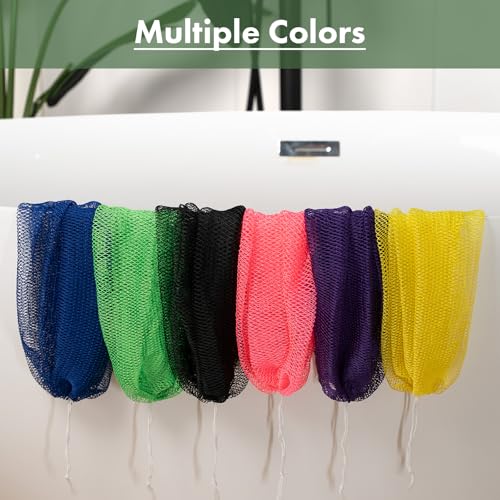 Bathway African Net Sponge Authentic with Handles (Set of 2), African Exfoliating Net Sponge, Exfoliating Body Scrubber Bath Sponge - Bathing Accessories with Storage Bag (Rose & Bright Yellow) - color: Rose & Bright Yellow