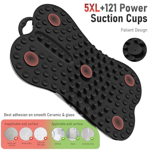 Back Scrubber Shower Bathtub Tub Body Bath Cushion Back Lumbar Support - Silicone Ergonomic Extra Large Thick Soft Seat Paded Non-Slip Suction Cups Relaxing Spa Exfloating Scrubber Mat Black - color: Black
