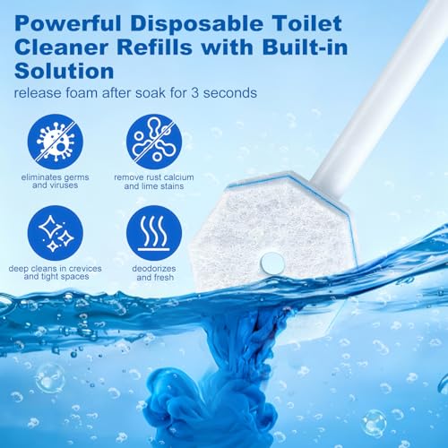 64Pcs Toilet Wand Refills, 5X Power Disposable Toilet Bowl Cleaners Scrubber Pads, Upgraded Cleaning Formula Disposable Wand Heads Compatible with Clorox and Most Standard Handles - size: 1 Count (Pack of 64)