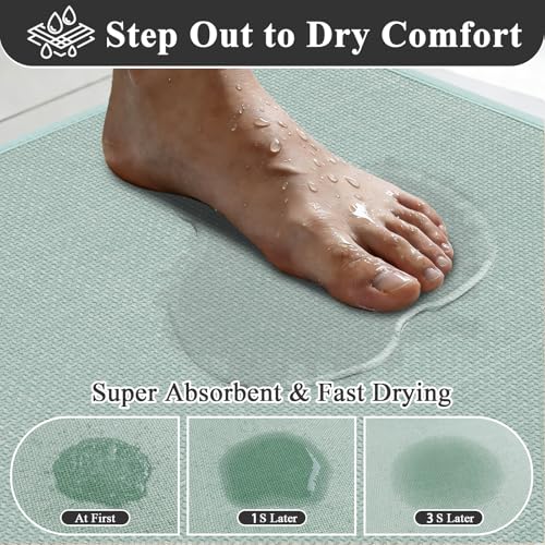 SHACOS Bath Mat Set of 2, Ultra Thin Washable Bathroom Rugs, No Slip Rubber Bath Rugs for Bathroom, Quick Dry Absorbent Bathroom Mat for Shower Outside Floor Toilet Sink (17"x24"+17"x47") - color: Light Green, size: 17"x24"+17"x47"