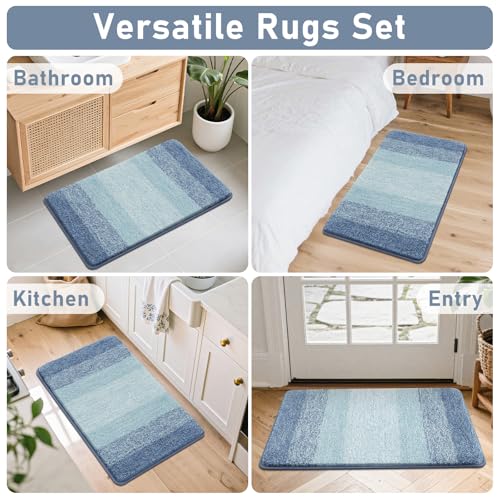 Bsmathom Bathroom Rug Set Bath Rugs Microfiber Non Slip Bathroom Set 4 Piece with Toilet Cover, Washable Absorbent Bath Mat, Dusty Blue - color: Dusty Blue, size: 18"x26"+18"x48"+U20"x24"+Cover19"x21"