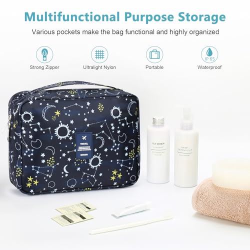 Mossio Hanging Toiletry Bag with Sturdy Hook - Large Portable Cosmetic Makeup Travel Organizer for Men & Women - color: Blue Galaxy