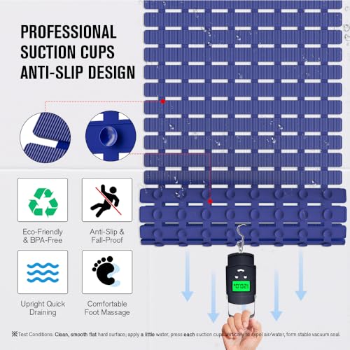 MBOSS Bath Tub Shower Mat Non Slip Bathtub Mats for Bathroom Shower Floor Mat Bath Mats for Shower Tub Anti Slip Shower Mat with Drain Hole and Large Suction Cups(Deep Blue, 27.5 X 15.7 Inch) - color: Deep Blue, size: 27.5" x 15.7" (Rectangular)