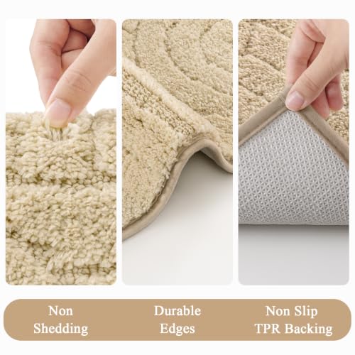 Vaukki Bathroom Rugs Sets 3 Piece, Beige Washable Non Slip Soft Bath Mats for Shower and Tub, Plush Absorbent Microfiber Toilet Rug U Shaped, 32x20+26x18+24x20 Inch - color: Beige, size: 18''x26''+20''x32''+20''x24''