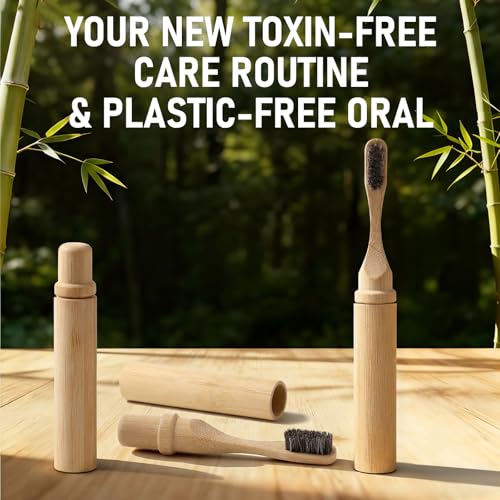 3 Pcs Foldable Horse Bristle Travel Toothbrushes Bamboo Toothbrush Case Holder Kit Soft Bristle Travel Toothbrushes with Reusable Compact Case for Traveling Camping Daily Use