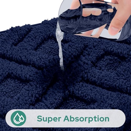 HOMEIDEAS Navy Blue Bathroom Rug Set 2 Piece, Soft Microfiber Tufted Bath Mats, Super Absorbent Non Slip, Machine Washable Bathroom Rugs for Tub, Shower and Floor, 20" x 32" Plus 16" x 24" - color: Navy Blue