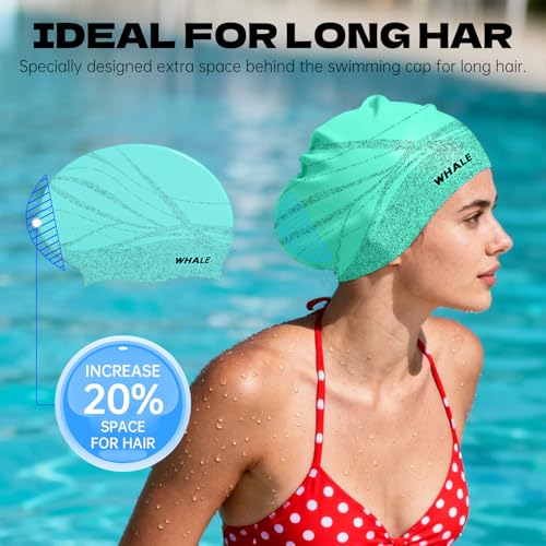 WHALE Extra Large Swim Cap Designed for Men and Women with Thick, Long Hair, Hair Extensions Or Afro-Textured Hair Long-Hair Swim Cap Highly Waterproof to Keep Hair Dry - color: Purple-blue
