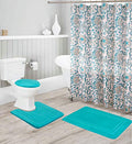 Bathroom Collection16 pc Turquoise Bathroom Accessory Set - Non-Slip Bath Mat, Non-Slip Contour Mat, Toilet Lid Cover and Waterproof Shower Curtain with Rustproof Metal Roller Hooks - color: Turquoise