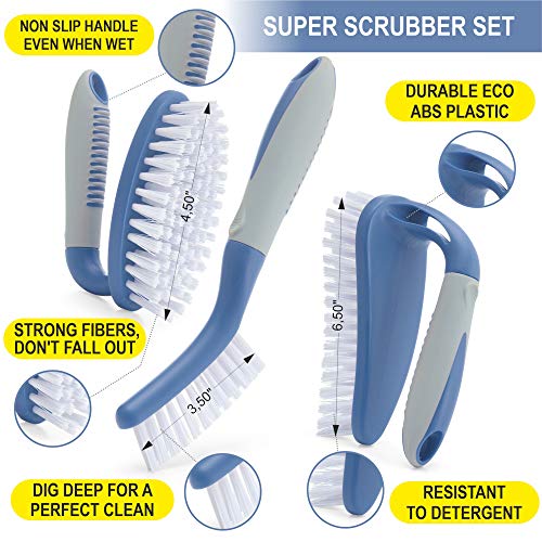 Scrub Brush Set of 6 pcs - Red or Blue Randomly Color, Cleaning Shower Scrubbers with Squeegee for Shower Glass & Adhesive Wall Hooks Including Grout Cleaner Brush for Cleaning Bathroom, Tile - color: Red Or Blue Randomly, Set of 6