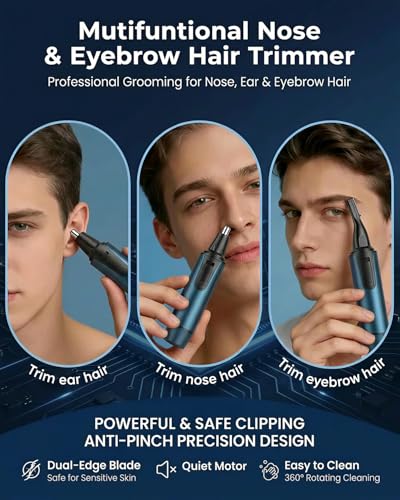 AREYZIN Nose Hair Trimmer for Men,2026 Professional 3 in 1 Painless RechargeableEar and Nose Trimmer,IPX7 Waterproof Eyebrow Facial Hair Trimmer Body Grooming Kit Dual EdgeBlades - color: Blue