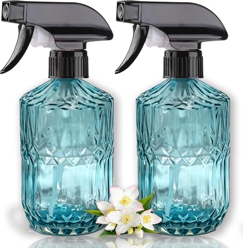 Glass Plant Mister Bottle, 15oz Refillable Water Bottle Spray, Handheld Water Spray Bottle with Reusable Adjustable Mist Nozzle for Indoor Flowers, Outdoor Gardening, Cleaning, Hair & Pets Care (Blue) - color: Blue