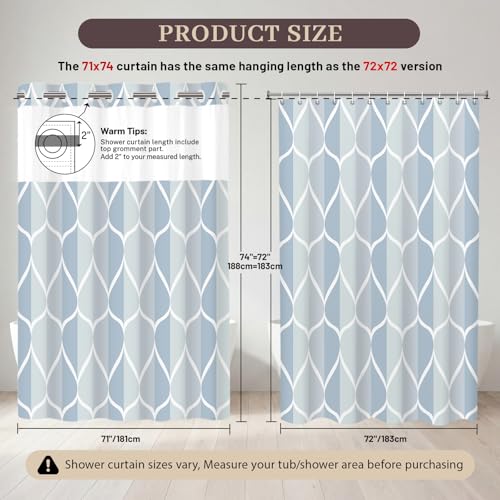 Yiatn No Hook Dark Blue Double Shower Curtain with Snap in Fabric Liner Set - Hotel Style with See Through Mesh Top Window, Modern Geometric Waterdrop Design,Waterproof and Washable, 71x74 INCH - color: Dark Blue, size: 71"W x 74"L (Pack of 1)