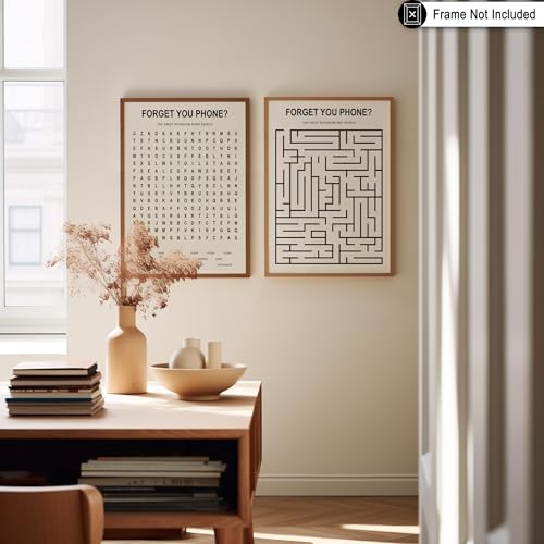 Poster Master 2-Piece Forget Your Phone Print - The Great Bathroom Word & Way Search Poster - Guest Bath Decor - Black & White Design - Powder Room Decor - Fun Restroom Sign - 11x14 UNFRAMED Wall Art - color: Style-02, size: 11"L x 14"W