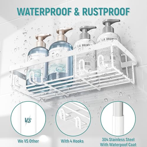 Liuoud 5 Pack Shower Caddy Organizer Rack Shelf for Inside Shower, Self Adhesive Wall Storage Basket Rustproof Stainless Steel Shampoo Holder Bathroom Accessory Decor Set, White - color: White