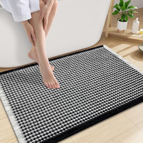 Smiry Waffle Bath Mat 30x20, Extra Soft Absorbent Bathroom Rugs, Non Slip Machine Washable Quick Dry Bath Rugs for Bathroom Floor, Tub, Shower, Home Decor Accessories, Black & Cream - color: Black & Cream, size: 30'' X 20''