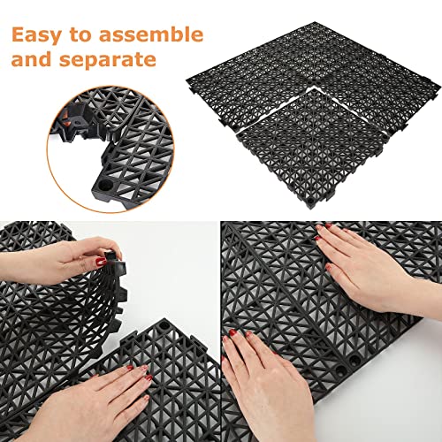 12 Pack Interlocking Floor Tiles 11.8" x 11.8" Interlocking Rubber Floor Mat Outdoor Non Slip Splicing Drainage Mats for Shower, Deck, Pool, Patio, Balcony, Kitchen, Yard - color: Black - Thicken
