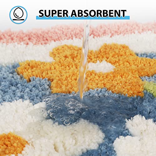 Floral Shag Bath Rug, Extra Soft, High Absorbent, Non-Slip Plush Shaggy Bath Carpet, Machine Washable, Great for Bathroom Floor, Tub and Shower, (15.75"x 23.62", Flowers) - size: 1'4" x 1'11" (Rectangular)