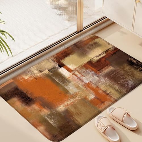 Burnt Orange Abstract Bath Rug, Modern Art Brown Rust Painting Bath Mat Sets for Bathroom, Soft Non Slip Floor Rugs 17X29 Inch - color: Burnt Orange