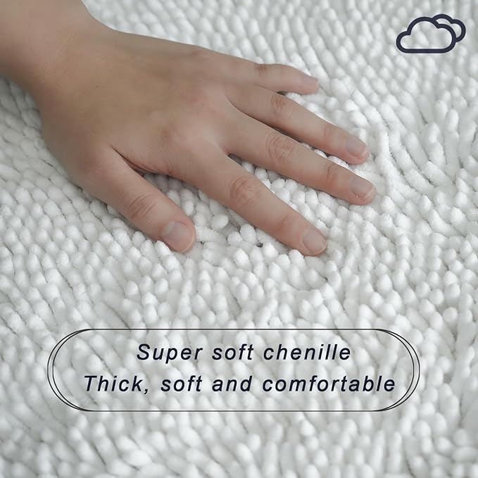 U-Shaped Toilet Rug, Chenille Contour Bathroom Mat, Non-Slip PVC Backing, Machine Washable, 20x20, White - color: White, size: 1'8" x 1'8" (20"x 20"U)