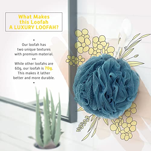 Spongentle Shower Loofah Bath Sponge, Body Scrubber with Soft Mesh, Exfoliating Bath Pouf and Body Wash Sponge for Women and Men, Bath Accessories Cleaning Tool, Large 70g 3 Pack - style: Coastal Beige & Blue