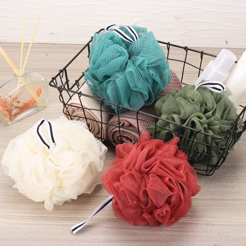 4 Pack Bath Sponge, Bath Shower Loofahs Mesh Pouf Sponge Body Scrubber Exfoliator Scrubber - 50g/Piece - color: Beige,blue,green,red - 4 Pcs