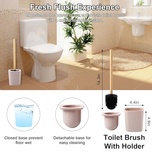 Beige Bathroom Accessories Set, 10 Pieces Bamboo Bathroom Set with Trash Can, Tray, Soap Dispenser, Soap Dish, Toothbrush Holder, Toothbrush Cup, Tissue Holder, Toilet Brush and Qtip Holders - color: Beige