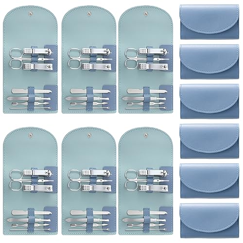 12 Set Manicure Set Bulk Mini Manicure Nail Clipper Kit 7 in 1 Stainless Steel Professional Nail Care Pedicure with Travel Portable Bag Grooming Kits for Women Men Home(Dark Blue) - color: Dark Blue