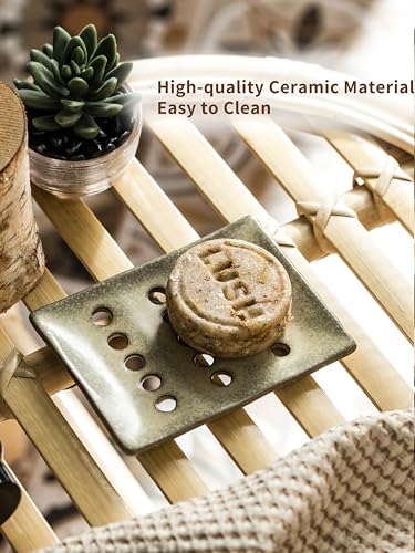 Soap Dish for Shower, Shower Soap Holder for Bathroom, Porcelain Japanese Soap Tray, Keep Dry, 5" x 3.8" Used in Kitchen, Bathroom and Bar Sink, Yellow - color: Yellow, size: with Drain Holes