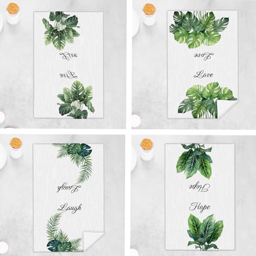 Tropical Botanical Bathroom Hand Towels, Green Plant Live Laugh Love Hope Decorative Hand Towels for Bathroom Washroom Gym Spa Yoga Room Decor, 16x24 Inches Set of 4 - color: Tropical Botanical