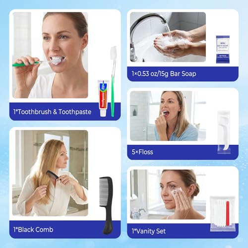 50 Sets Personal Hygiene Kit Bulk,9-in-1 Green Disposable Toothbrushes with Toothpaste Floss Comb Soap Cover and Hotel Vanity Set Basic Travel Toiletry Supplies for Homeless,Travel,Guests - size: 1 Count (Pack of 50)
