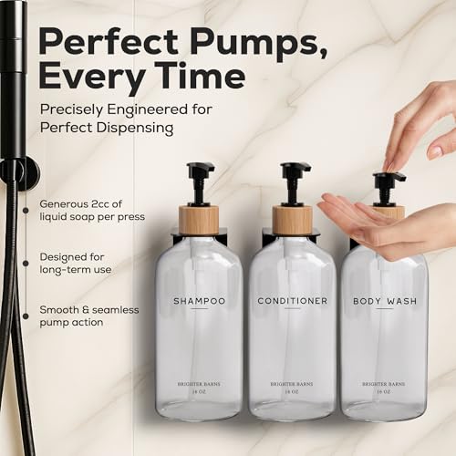 Clear Shampoo and Conditioner Dispenser Set Wall Mounted by Brighter Barns - Plastic Shower Dispenser 3 Chamber No Drill - Refillable Shampoo, Body Wash and Conditioner Bottle for Shower Wall (Clear) - color: Boho (Clear)