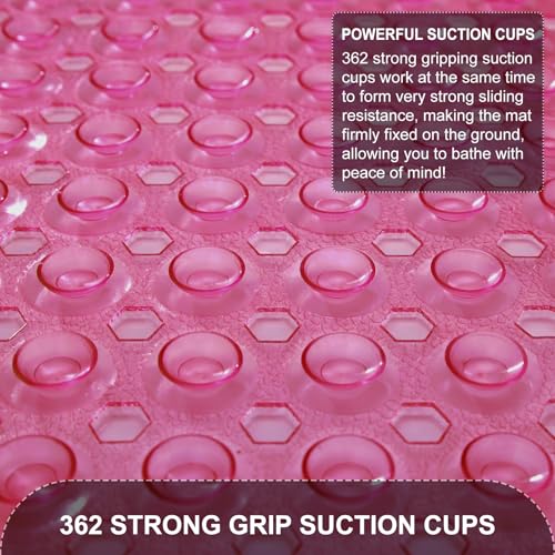 TEESHLY Bath Tub Shower Mat, Non Slip Bathtub Floor Liner Mats with Suction Cups and Drain Holes, Machine Washable Bathmat for Bathroom Floor Safety, 40 x 16 Inch, Clear Burgundy - color: Burgundy (Translucent)
