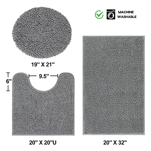 TREETONE Machine Washable Water Absorbent Bath Mat Bathroom Rugs Non Slip Soft Microfiber Mat (Set of 3-Medium 20" x 32"/Contour/Lid Cover, Gray) - color: Grey, size: Set of 3-Medium 20" x 30"/Contour/Lid Cover