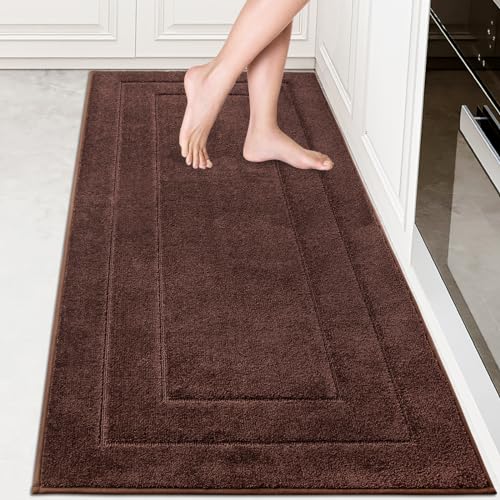 PURRUGS Machine Washable Kitchen Runner Rug 32" x 70", Non-Slip/Skid Hallway Runner Rug, Super Absorbent Soft Area Rug for Kitchen, Hallway & Laundry, Rolled Packaging, Brown - color: Brown, size: 32" X 70"