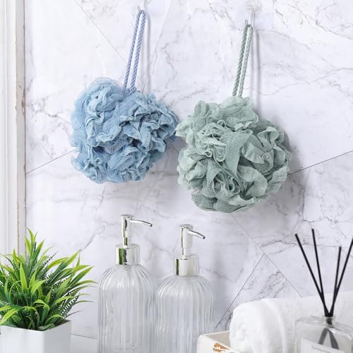Sunnyray 4 Pack Loofah Bath Sponge Lace Mesh Set Large 60g Shower Poufs Body Scrubber Bath Loofah Ball Body Wash Sponge Exfoliating Scrubber Luffa Puff for Women Men Cleanse Skin Accessories(Fresh) - color: Fresh