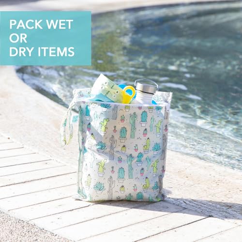Bumkins Waterproof Wet Bag for Baby, Travel, Swim Suit, Cloth Diapers, Pump Parts, Pool, Beach, Gym Clothes, Toiletry, Hook to Stroller, Daycare, Zipper Reusable Wetdry Packing Pouch, Cactus Green - color: D7 Cactus, style: Wet Bag