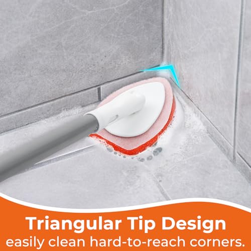 Bathtub Scrubber with Long Handle - Shower Scrub Brush with 8 Replacement Scouring Pads, Bathroom Cleaning Brush for Tub, Tile, Floor - size: Shower Scrubber