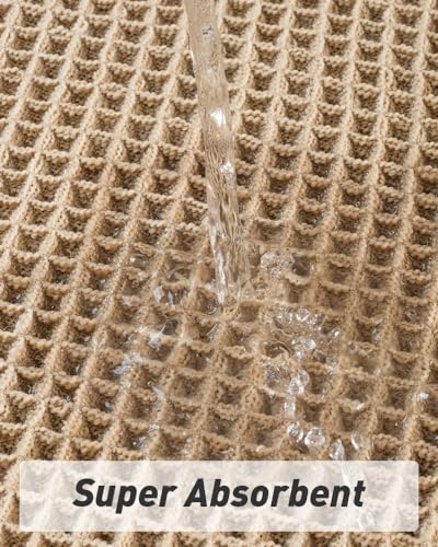 AMOAMI Upgraded Waffle Bath Mat, Super Absorbent Non Slip Bath Mats for Bathroom Floor, Machine Washable Bathroom Rugs with Tassels, Rubber Backed Bathroom Mats, Ultra Soft, 18" x 30", Brown - color: Brown, size: 1'6" x 2'6" (Rectangular)