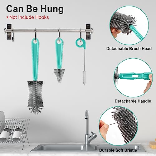 YomauiYee 6 in 1 Bottle Brush Set,Bottle Cleaner Brush Kit with Bottle Brush,Drying Rack,Nipple Brush,Straw Brush,Soap Dispenser&Storage Box,Portable Baby Essentials for Home&Travel - color: Tiffany Blue