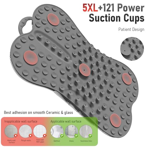 Back Scrubber Body Bath Cushion Tub Bathtub Back Lumbar Support Ergonomic Silicone XL Thick Soft Seat Pad Non-Slip Suction Cups Relaxing Spa Mat Exfloating Scrubbing Shower 28 x 19 Grey - color: Grey