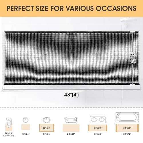 IM HOME Waffle Bath Mat Black & Cream 4'x2', Boho Woven Modern Bath Mat Rugs, Absorbent Non Slip Bathroom Rugs, Soft Washable Bath Rugs with Tassels for Bathroom, Bedroom, Kitchen, Shower, Tub - color: Black & Cream, size: 2' x 4' (Runner)