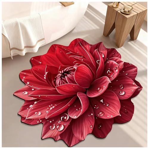 Floral Diatomaceous Earth Floor Mat 3D Flowers Pattern Bath Mat Non-Slip Bath Rug Safe Absorbent Quick Drying Bathmat Suitable for Bathroom Kitchen Entrance (Style 1, 39.37"/100cm) - color: Style 1, size: 3'3" x 3'3" (Flower)