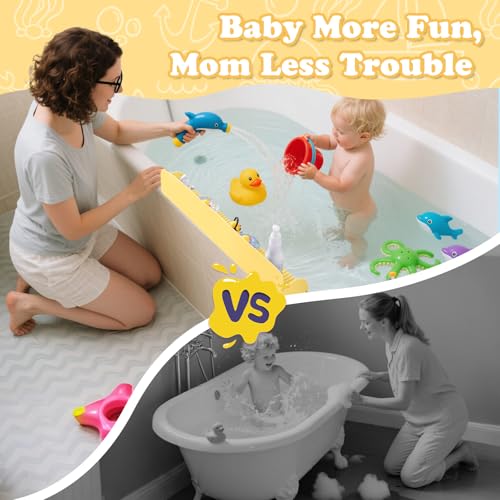 AGPTEK 24 Inch Bathtub Splash Guard with 10 Suction Cups, Silicone Tub Water Splash Guard for Bathtub, Bath Toy Tray Holder Play Shelf for Kids, Universal for Bathroom, Kitchen Sink (Yellow) - color: Yellow