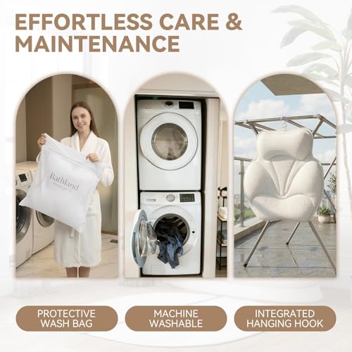 Bath Pillows for Tub - Luxury Bathtub Pillow Neck, Head, Back Support, Soft 5D Mesh Fabric and Non-Slip Suction Cups & Quick Dry, Fits All Tubs, Bath Soaking Accessories Spa Gifts, White - color: White